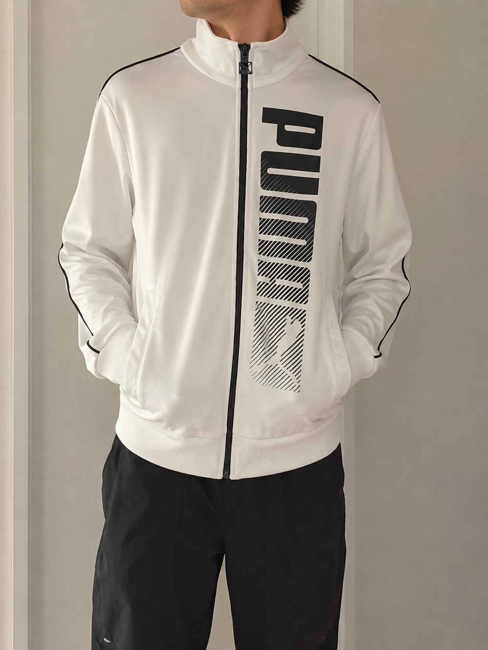 PUMA White Track Jacket Full Zip Sport Lifestyle Men’s Size Small